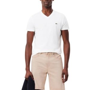 Men's Lacoste Short Sleeve V-Neck Pima Cotton Jersey Tee for Casual Wear | Lacoste Men's Comfortable Short Sleeve V-