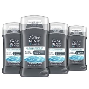 DOVE MEN + CARE 72-HOUR DEODORANT STICK FOR MEN CLEAN COMFORT 4 COUNT ALUMINUM FREE MOISTURIZING CREAM DEODORANT 3 Oz PA